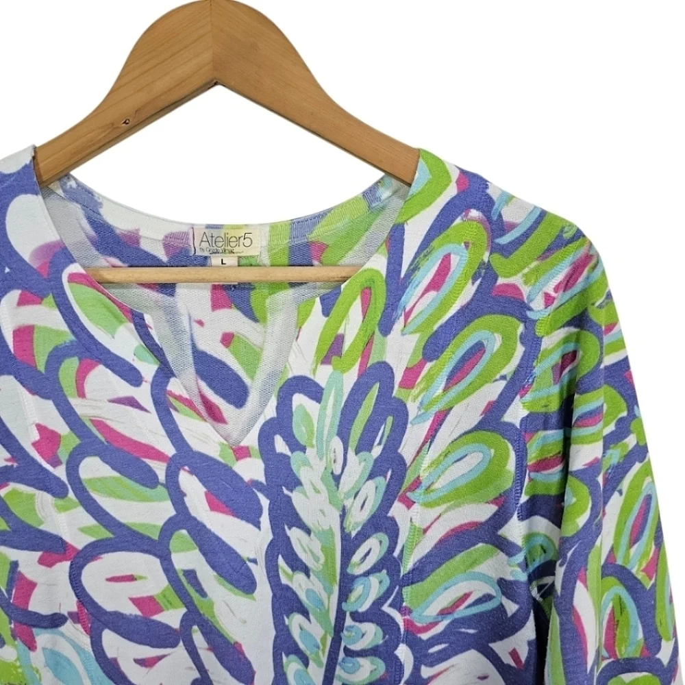 Atelier 5 By Gozde Yilmaz Colorful Floral Shift Dress Sz Large Blue Unique Basic